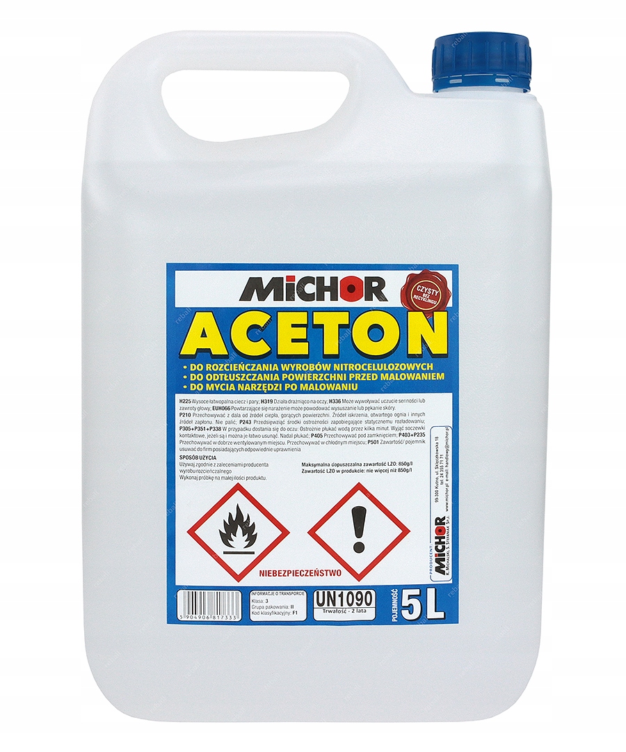 ACETON TECHNICZNY CZYSTY ODTŁUSZCZACZ ZMYWACZ ROZPUSZCZALNIK FARB 5L 5000ml