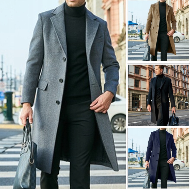 ELEGANCKI DŁUGI MĘSKI PŁASZCZ JESIENNO ZIMOWY Materiał dominujący inny