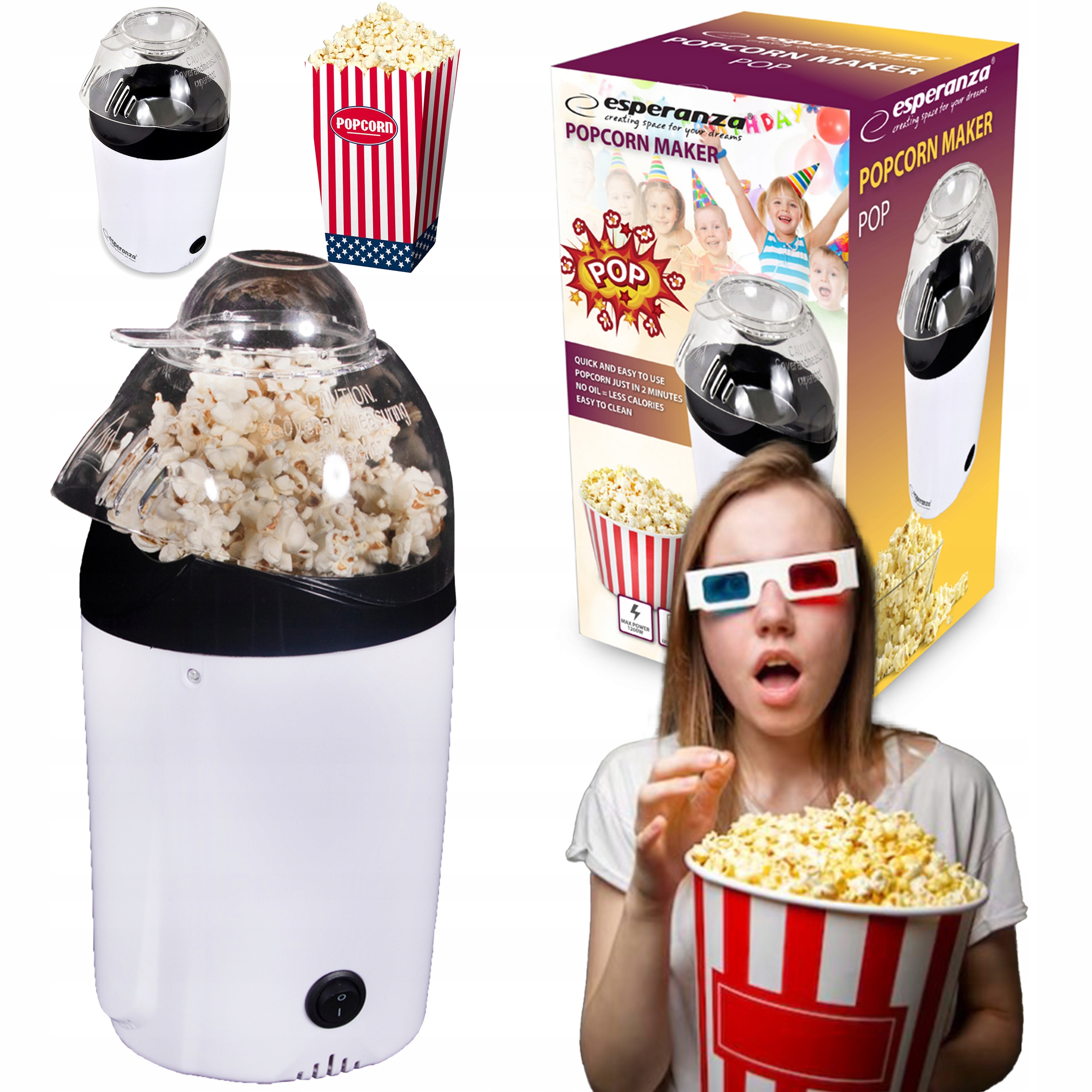 DOMOWA MASZYNKA MASZYNA URZĄDZENIE DO ROBIENIA POPCORNU BEZ TŁUSZCZU 0,3L