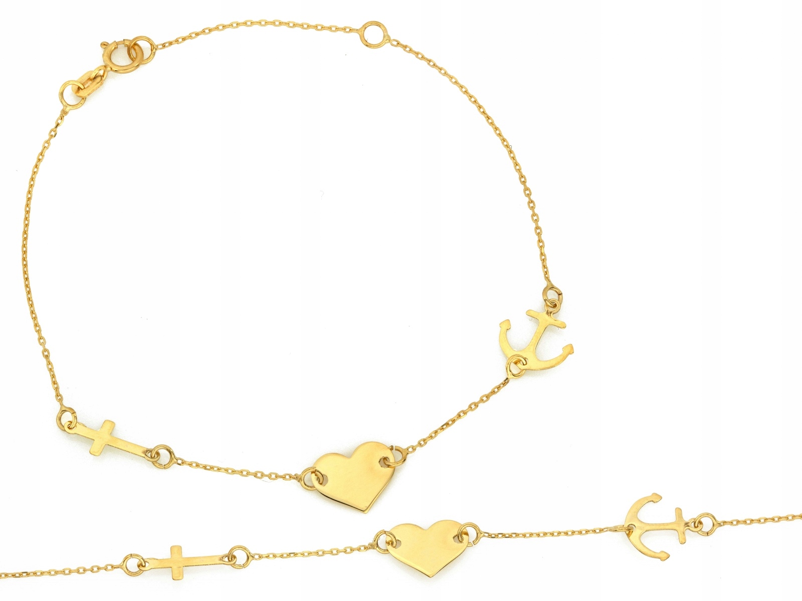 Zlatý náramek 585 Celebytka srdce kotva r20 křížek Víra 0.98g