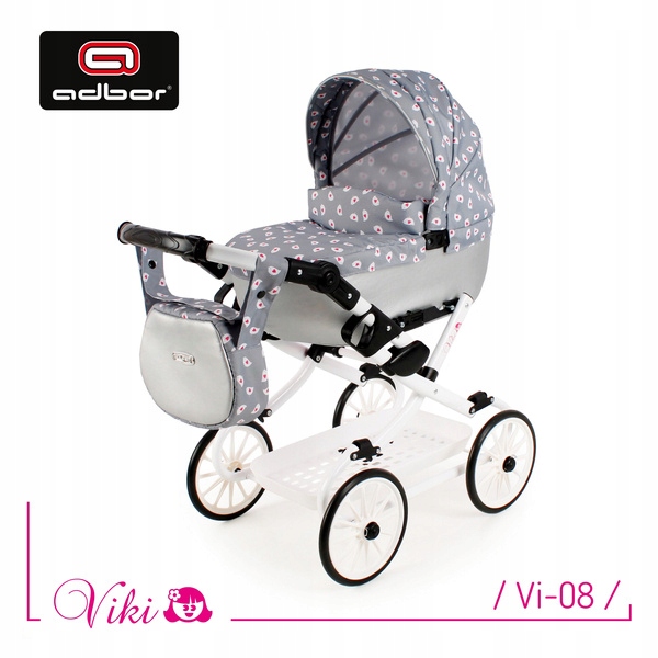Duży Wózek dla lalki, lalkowy głęboki Adbor VIKI-08 + torebka + koszyk EAN (GTIN) 5904673520498