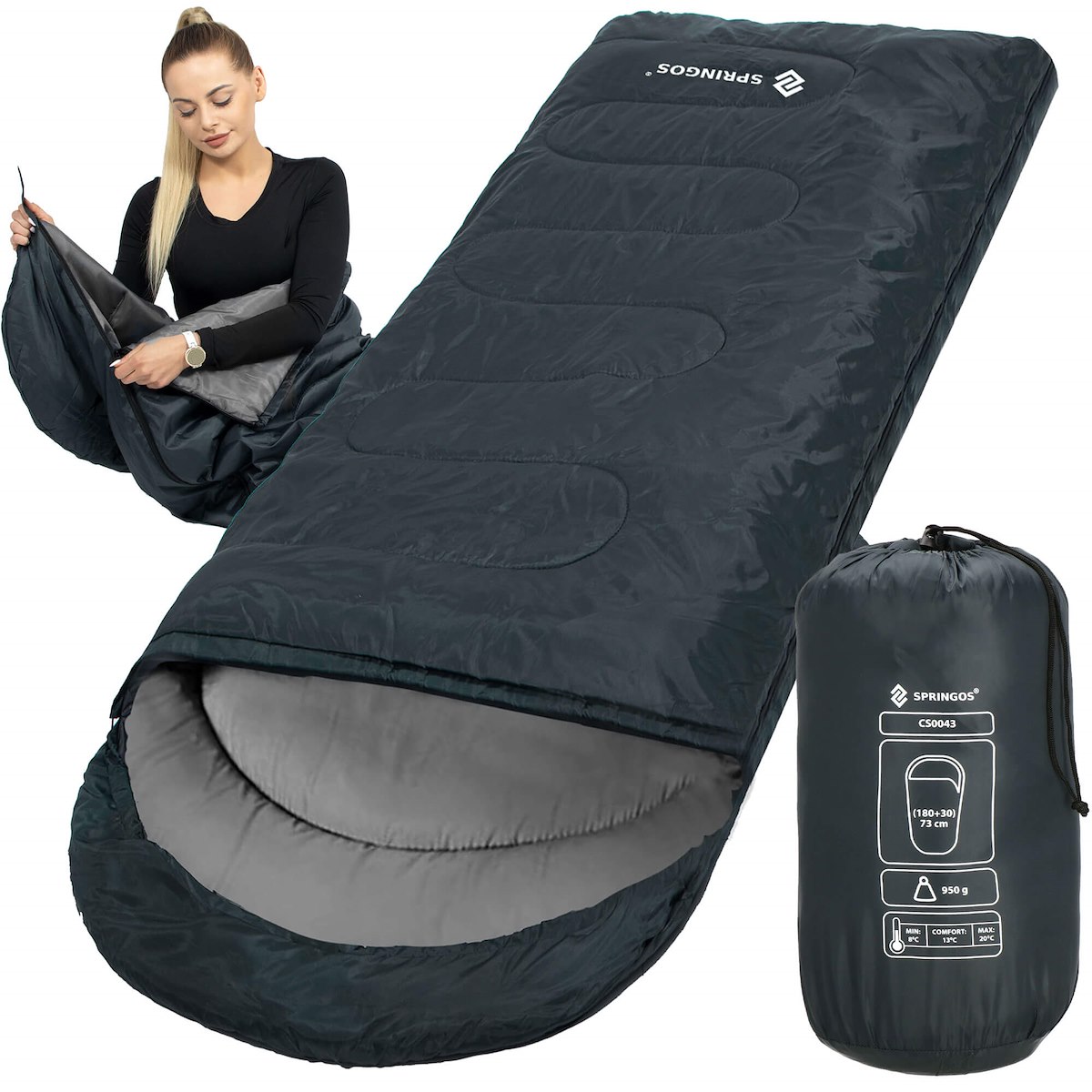 ŚPIWÓR MUMIA TURYSTYCZNY LEKKI CIEPŁY KOŁDRA KAPTUR 2w1 POKROWIEC 210x75 CM