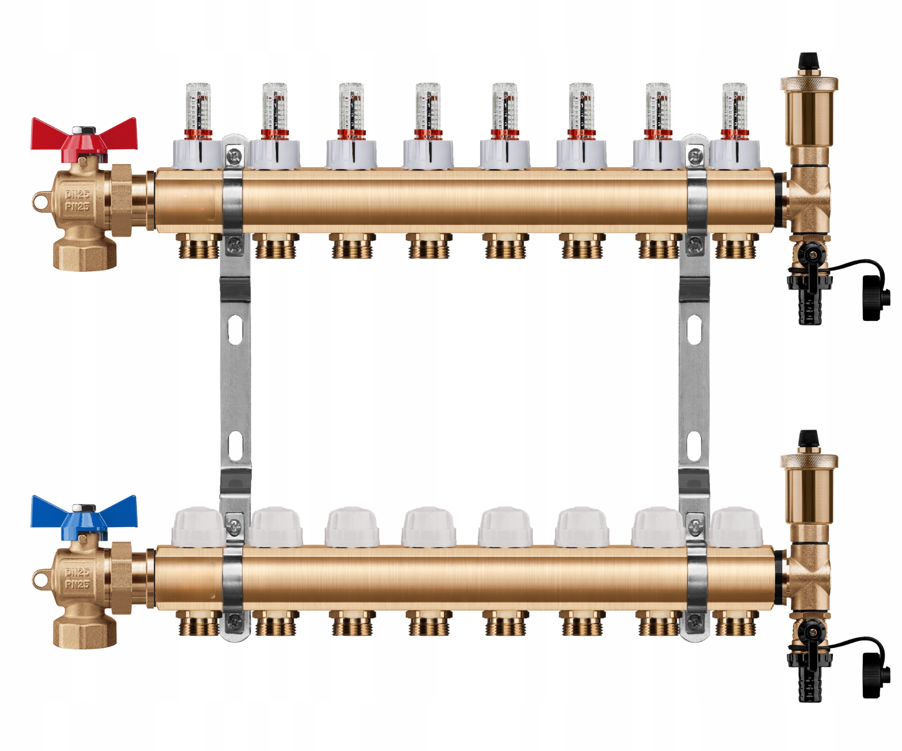 Rozdělovač Podlahového Vytápění 8 Okruhů Úhlový Kulový Ventil Pex