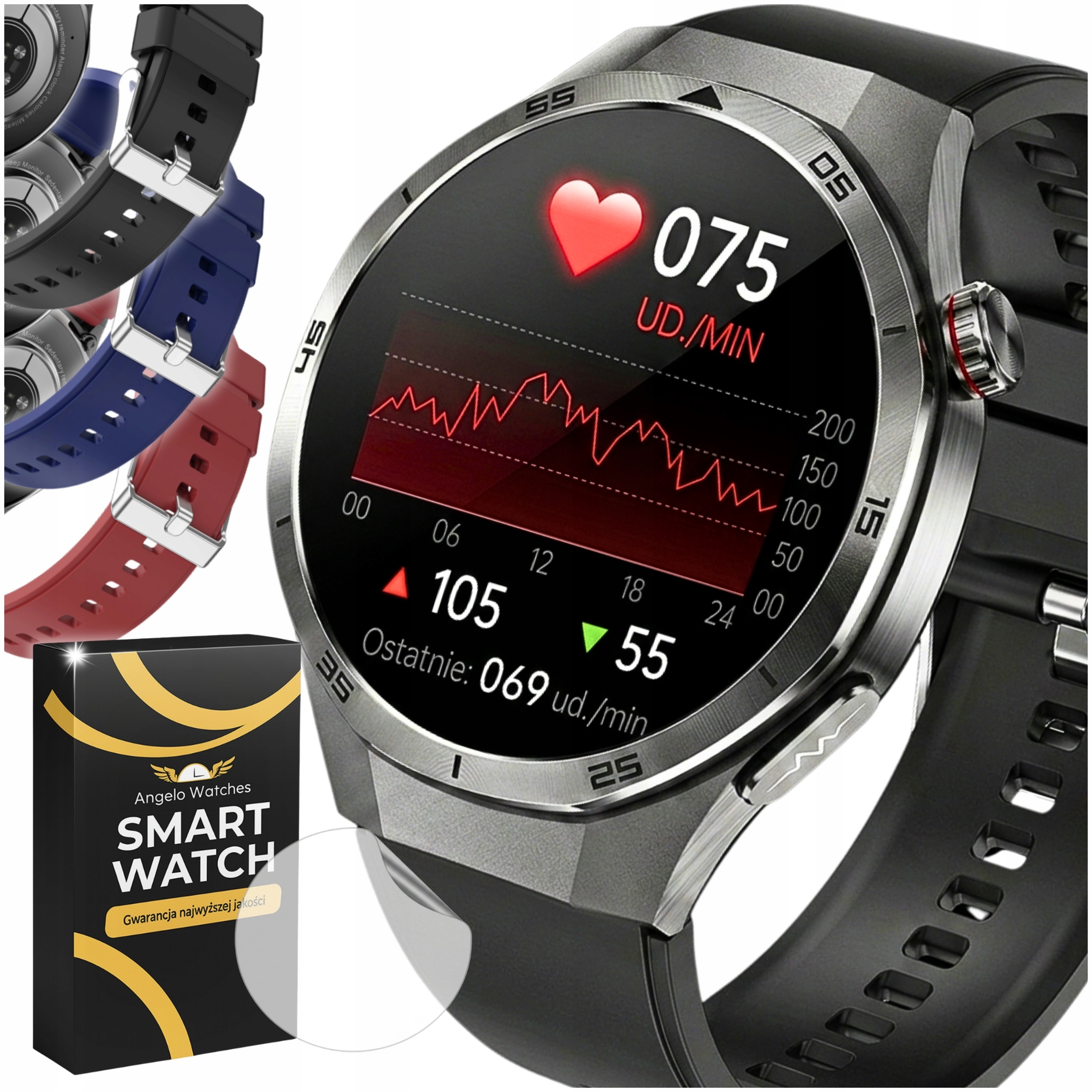 SMARTWATCH DLA SENIORA KARDIOWATCH EKG ROZMOWY PPG HRV SEN AMOLED MENU ...