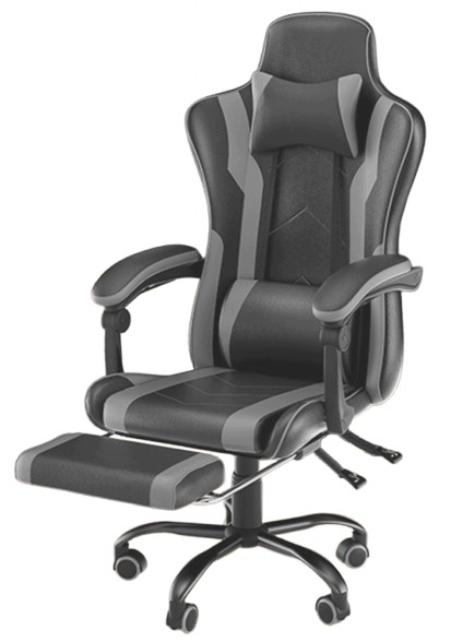 Ergonomická herní židle s područkami a podnožkou – černo šedá