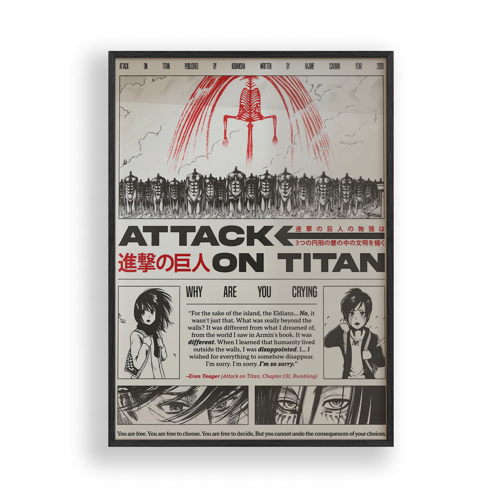 Obraz Atak Tytanów Attack On Titan Plakat Ramka Drewniana Czarna 30x42 cm