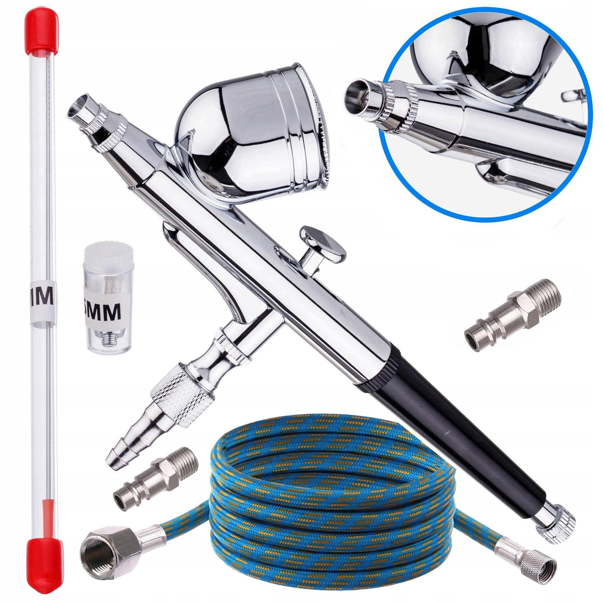 Modelářský aerograf pro velký kompresor 2x tryska 0,2 mm 0,3 mm hadice 3 m