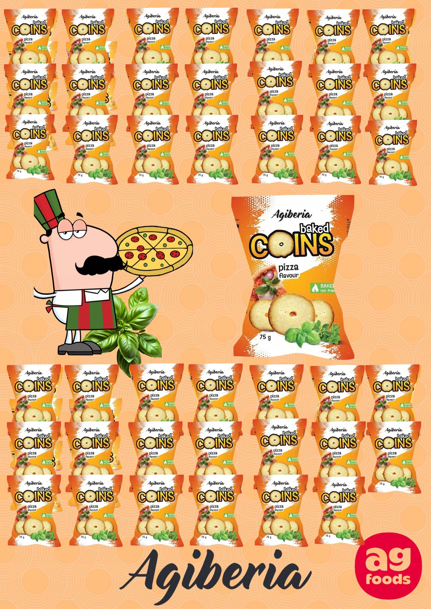 Pieczone krążki chlebowe tosty Agiberia Coins Pizza 75g x 42szt