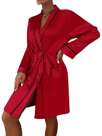 Krátký Župan Ze Saténu S Lemováním, Saténový, Červený Župan