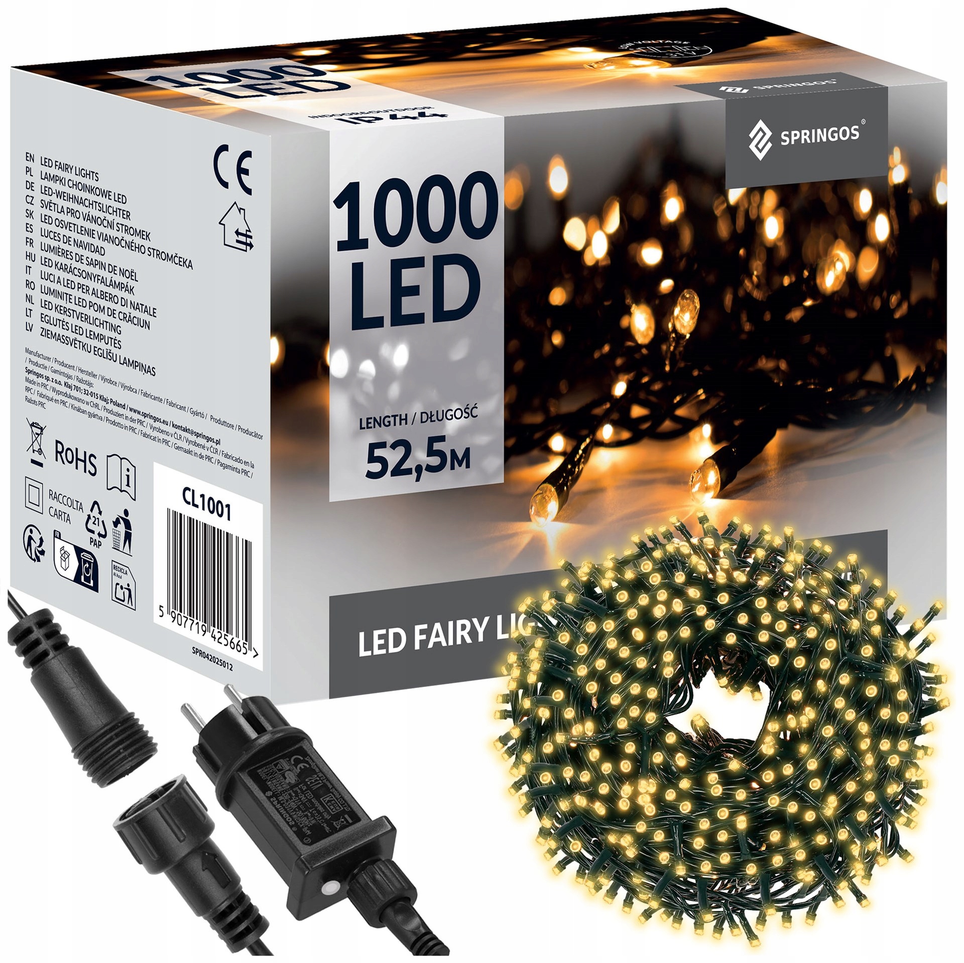 1000LED Venkovní Vánoční Osvětlení IP44 Teplá Bílá Světelná Girlanda