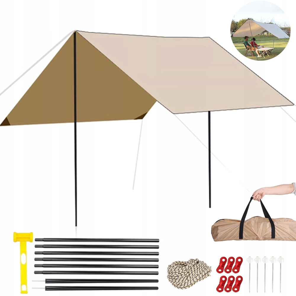 Tarp Turystyczny Płachta Biwakowa Wodoodporna Żagiel Przeciwsłoneczny 3*3M