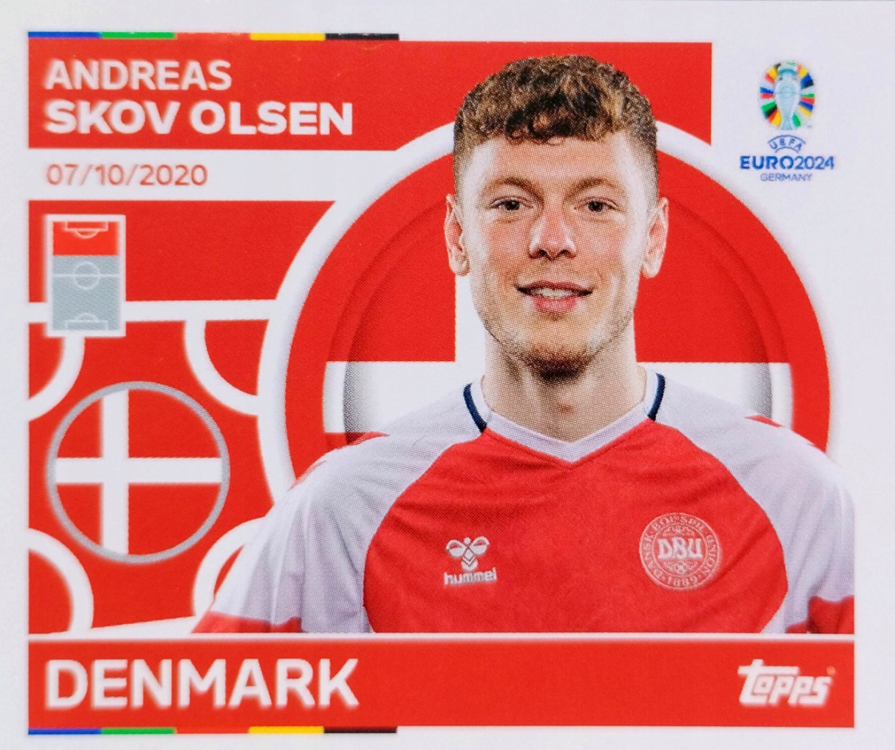 Euro 2024 Topps Match Attax naklejka Den 19 Andreas Skov Olsen Dania