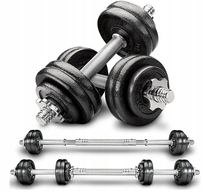 Zestaw Hantli Żeliwnych Regulowanych Ciężarki Sztangi Trening Siłownia