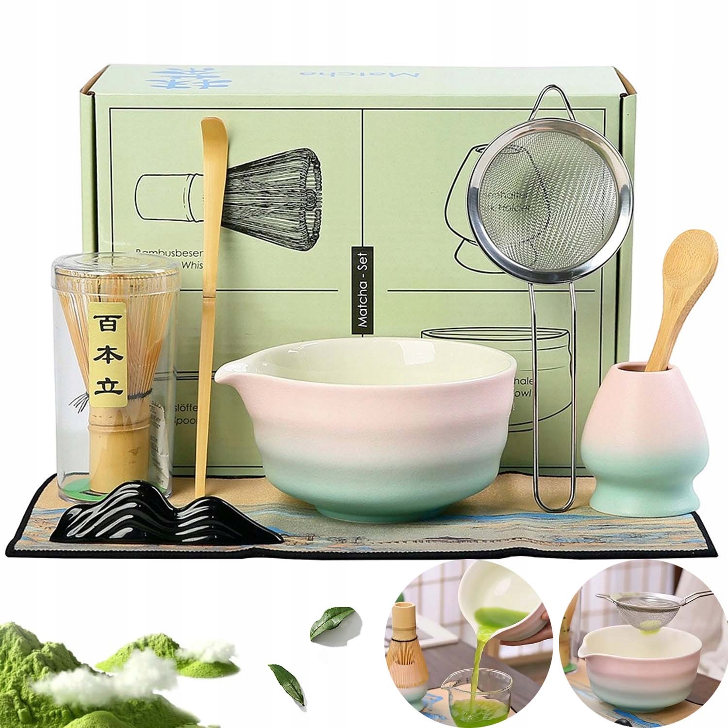 Levně Bambusová Sada Na Výrobu Matchy Šlehací Metla Lžíce Prosévač Matcha 8 Ks