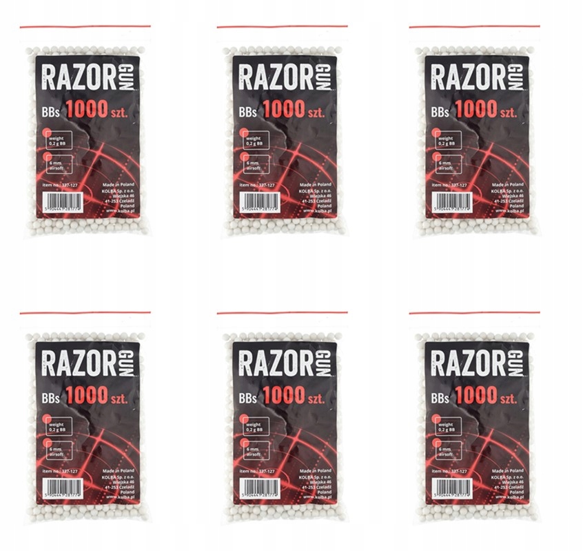 RazorGun Kulki Amunicja Bb do Replik Asg 0,20 g 6x 1000 szt. 6mm