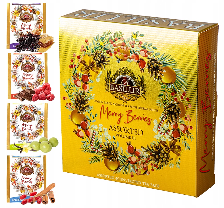 Levně Sada vánočních čajů Dárek 4 Příchutě Basilur Merry Berries Vol III 40 ks