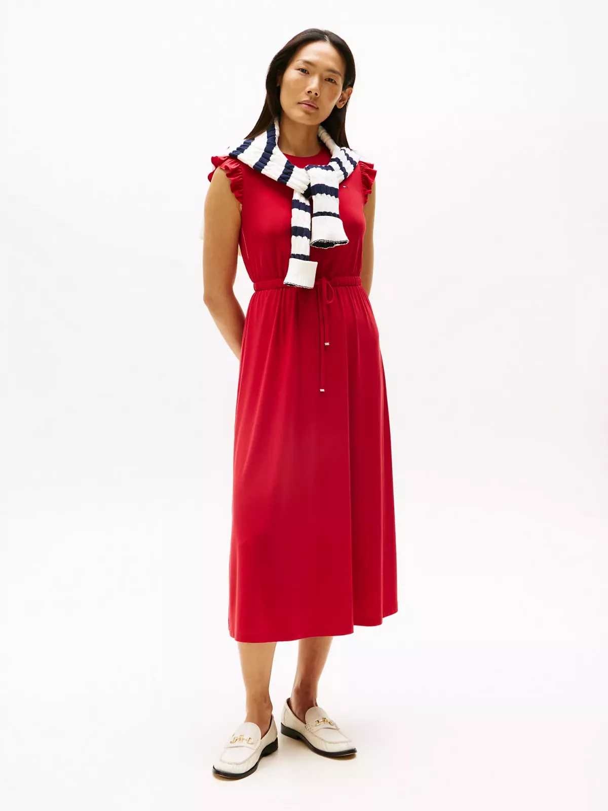 Tommy Hilfiger dámské dlouhé šaty Flutter červené S