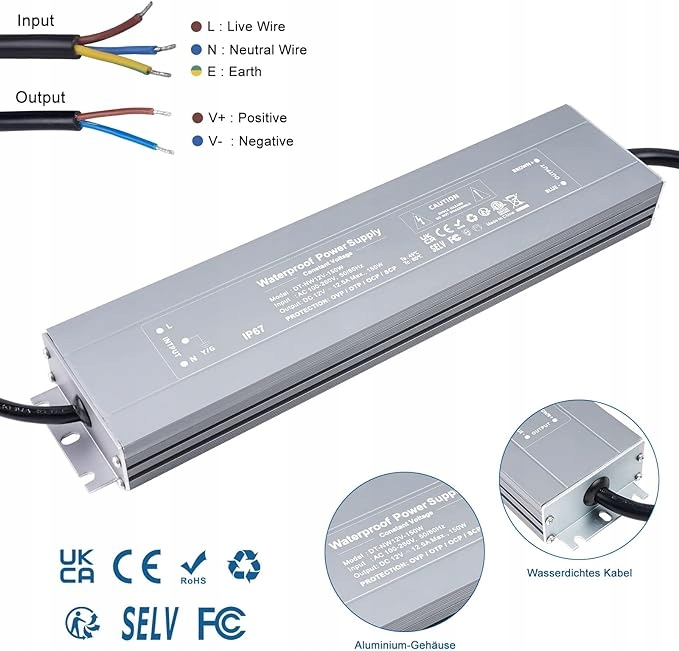 Zasilacz VARICART 12V 150W IP67 hermetyczny wodoodporny Marka Inna