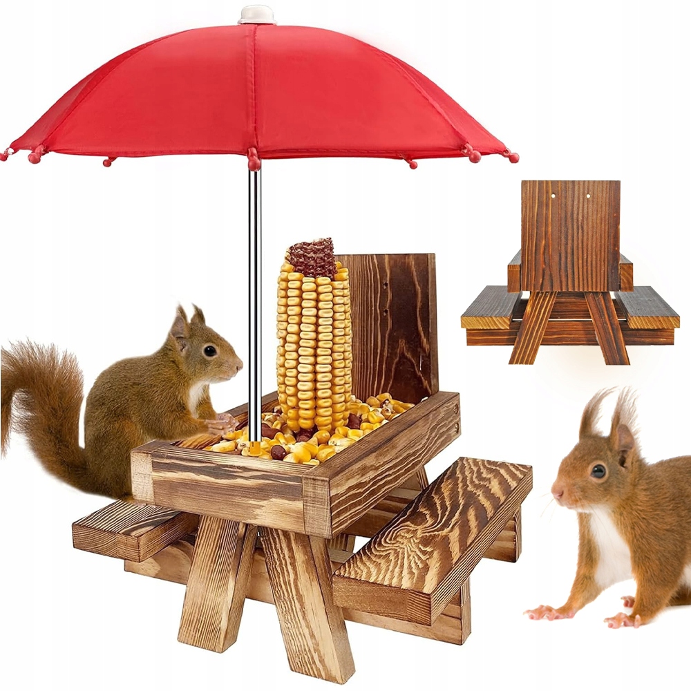 Levně Dřevěné Krmítko Pro Veverky Na Kukuřici Arašídy S Deštníkem