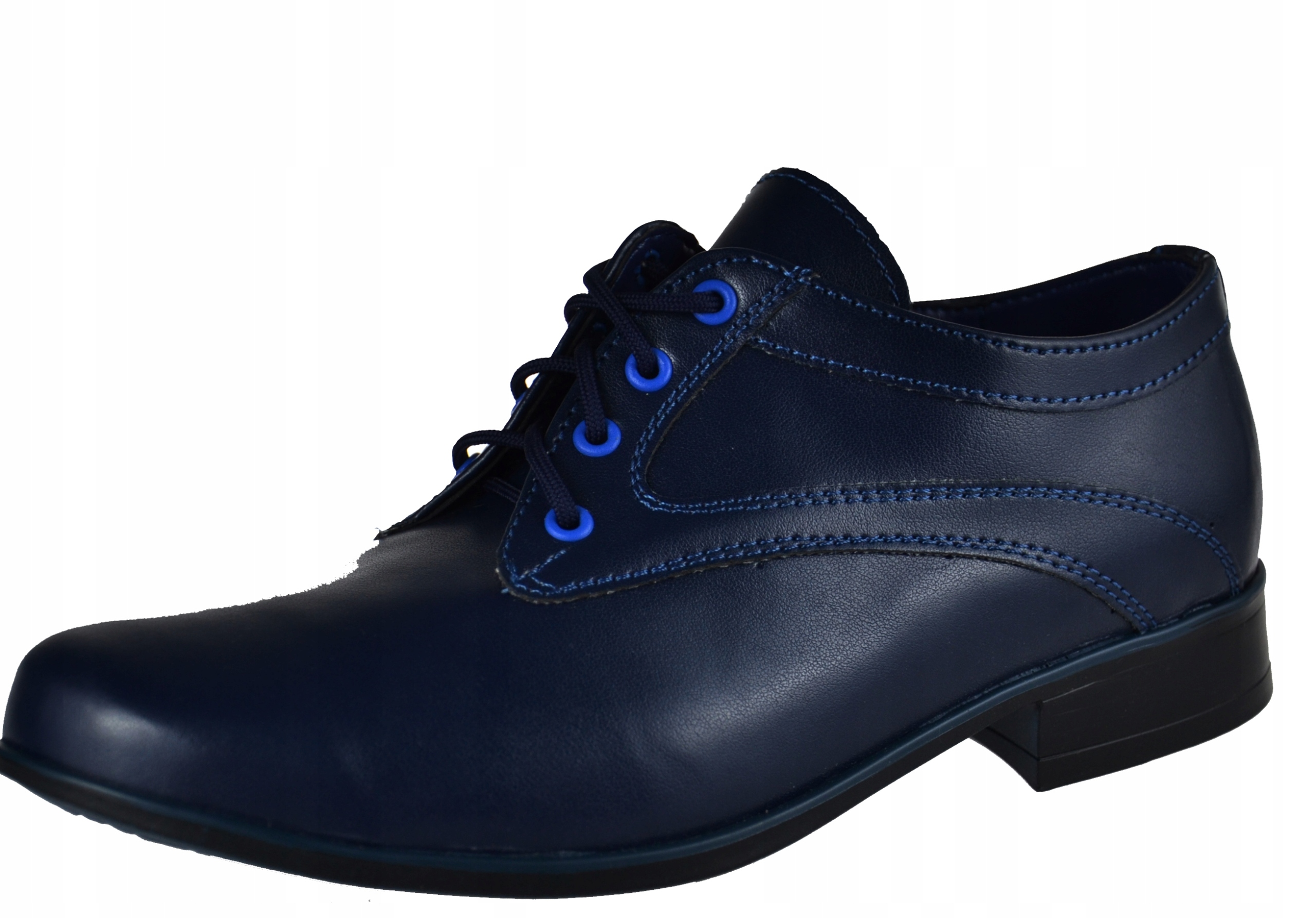 POLSKIE Komunia Pantofle Skóra Chłopiec Granat r36