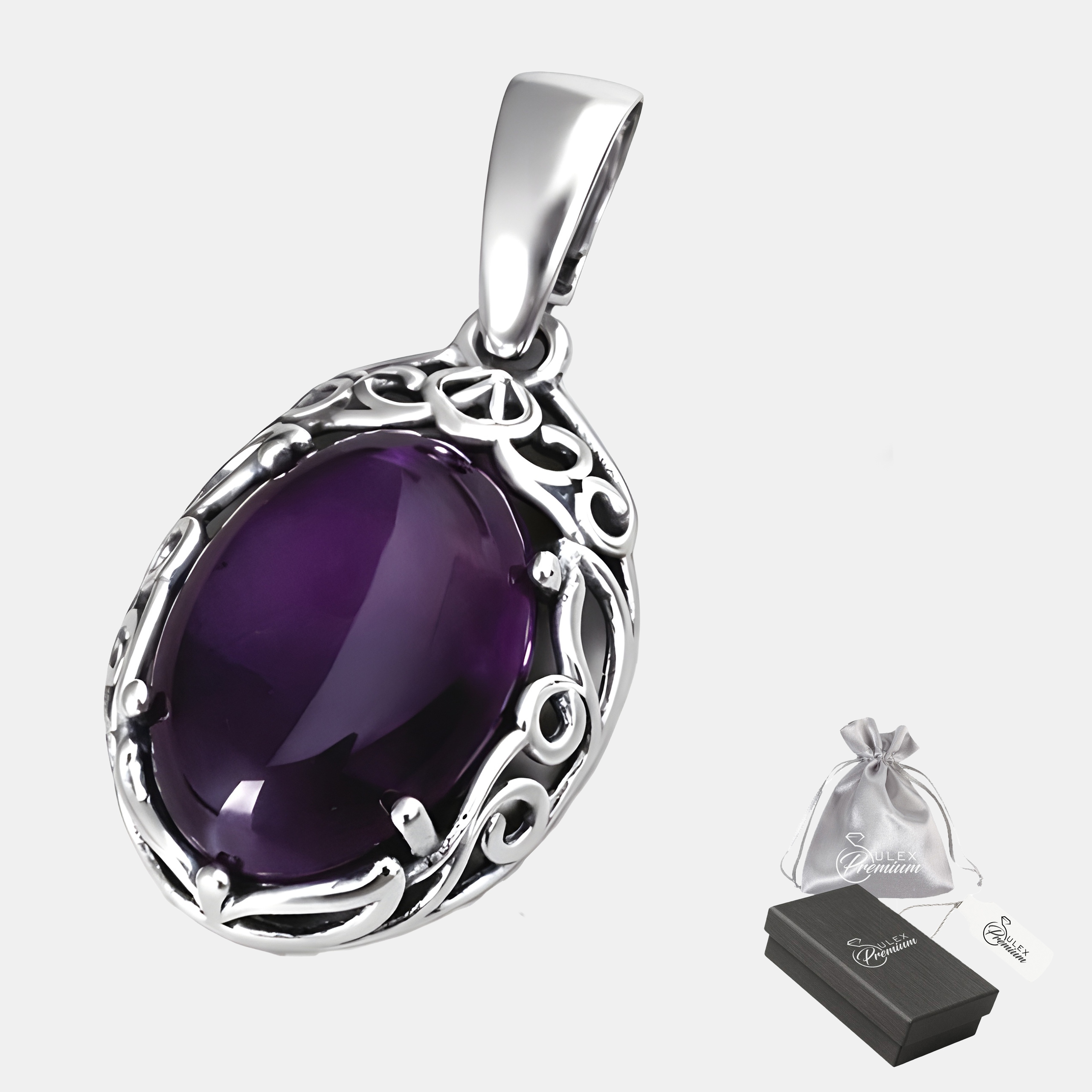 Elegantní přívěsek Stříbro 925 s velkým přírodním ametystem pro ženy