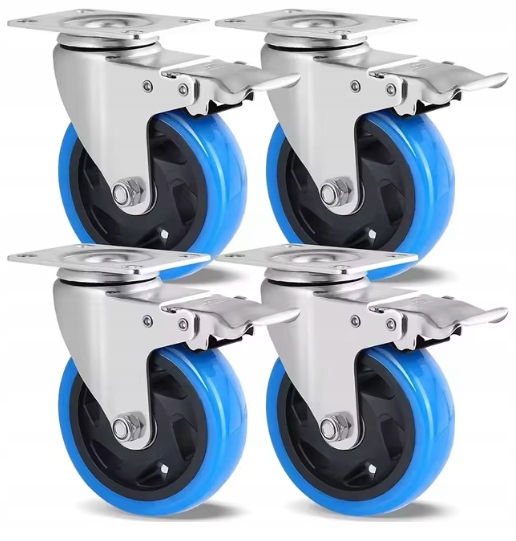 4X Otočné Kolečko Polyuretanové Nábytkové Kolečko 4X100 MM S Brzdou