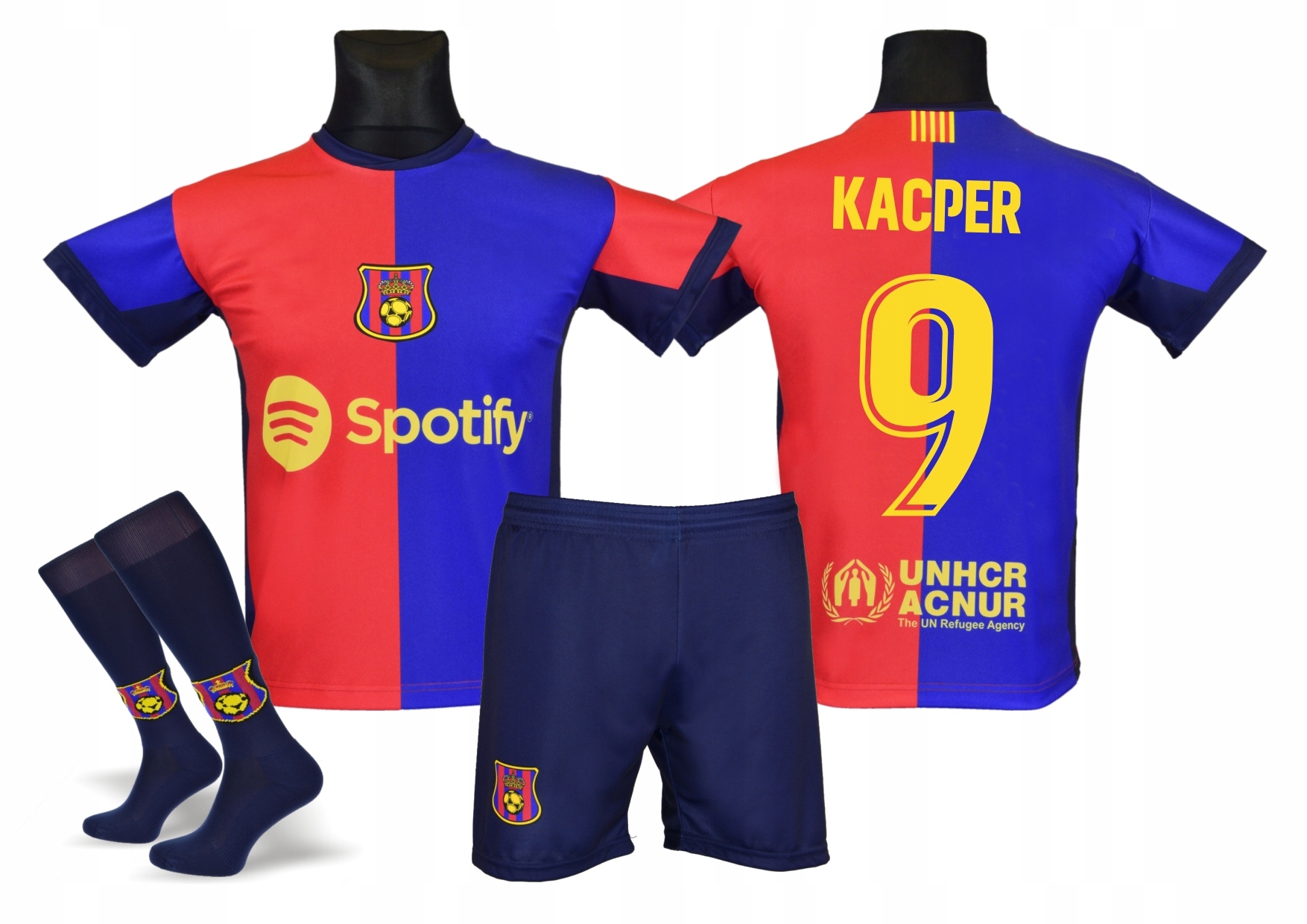 LEWANDOWSKI lub NADRUK BARCELONA strój + getry 164 - M