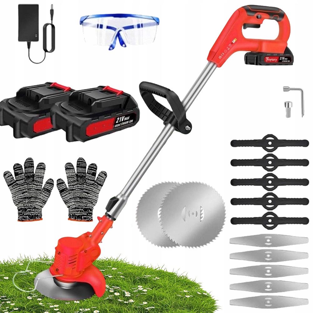 Akumulátorový Vyžínač Kosa Křovinořez Na Kolech Struny Čepele 2 Aku 21V