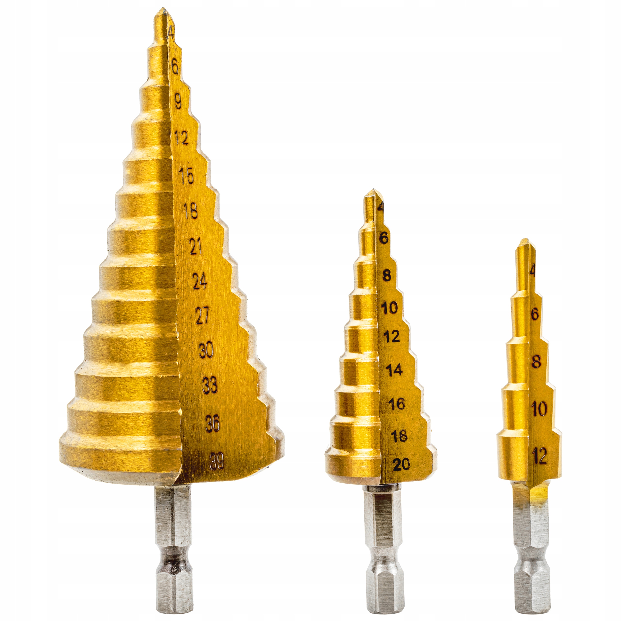 WIERTŁA STOŻKOWE STOPNIOWE DO METALU DREWNA PLASTIKU BLACH 4-39 MM HEX Kod producenta V06017_1