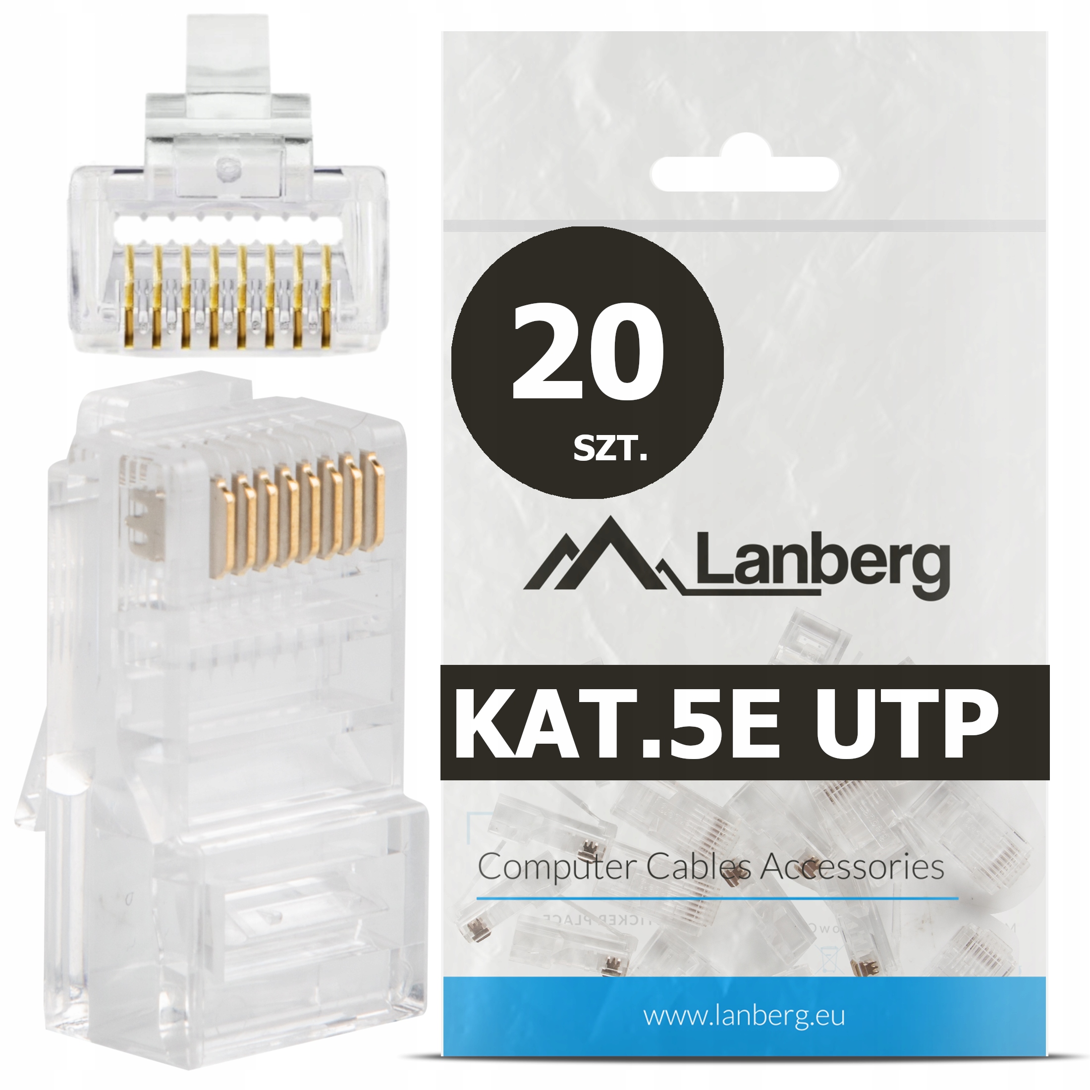 20 Szt. Końcówki Wtyk Wtyki RJ45 8P8C Utp KAT.5E CAT.5E Przelotowe Lanberg