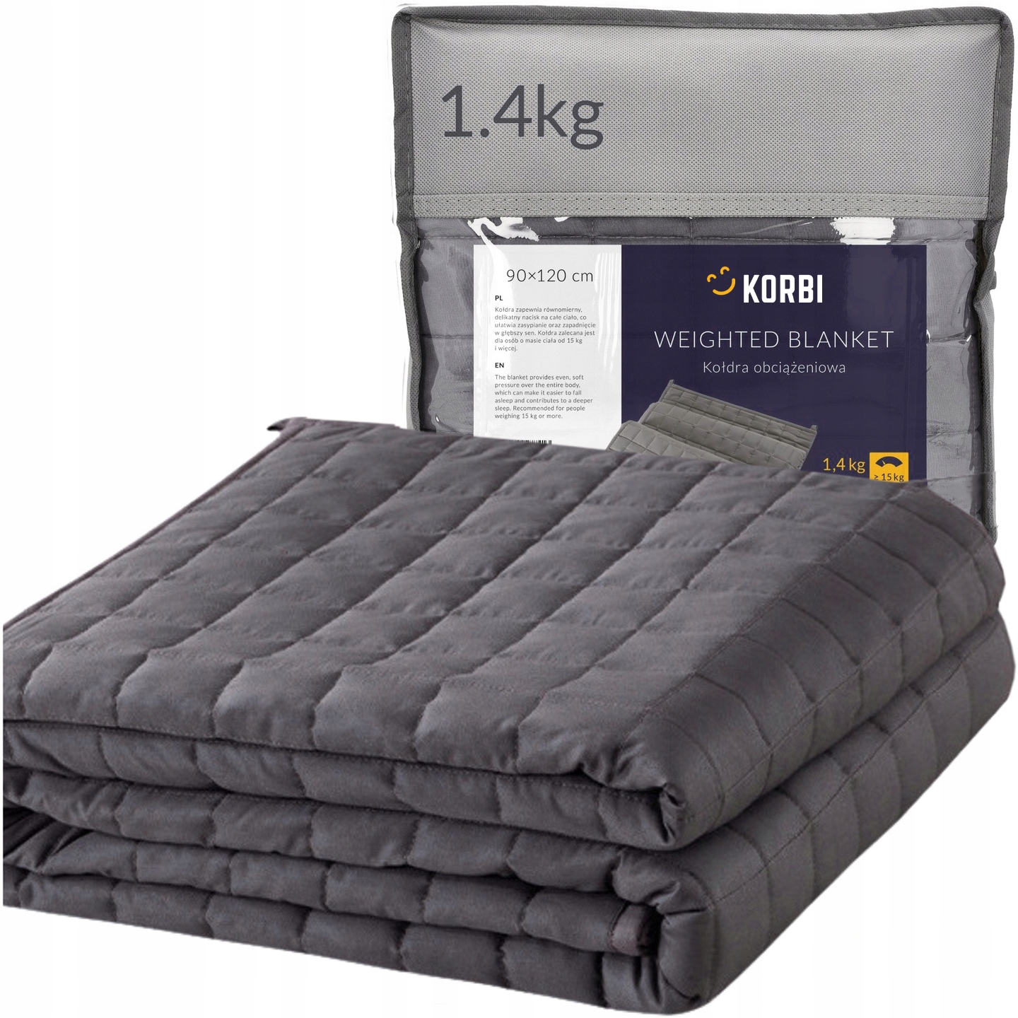 Kołdra Obciążeniowa Koc Sensoryczny Antystresowy Torba 90x120 1,4 kg Korbi