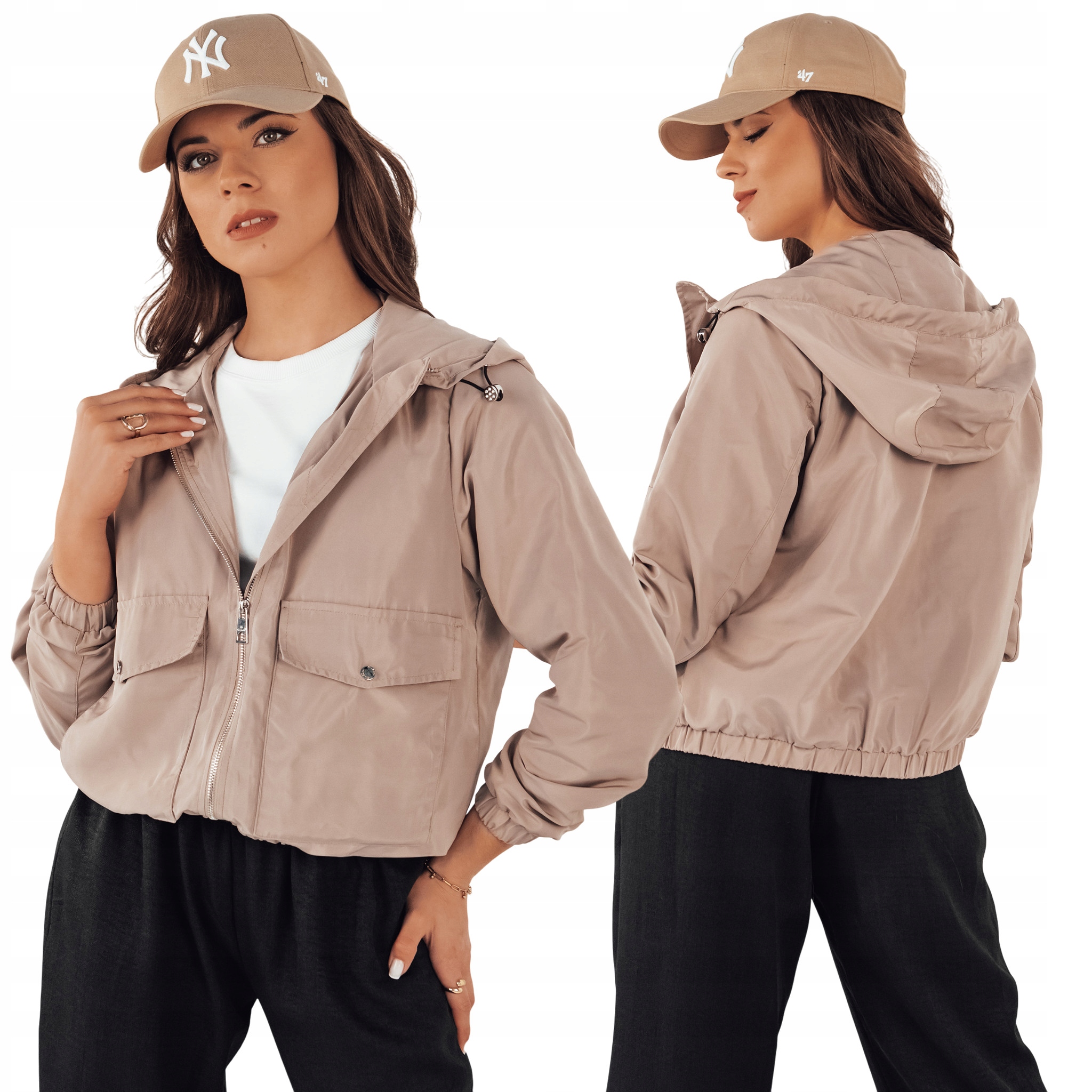 Kurtka przejściowa z regulowanym kapturem damska beżowa TY4255 XXL