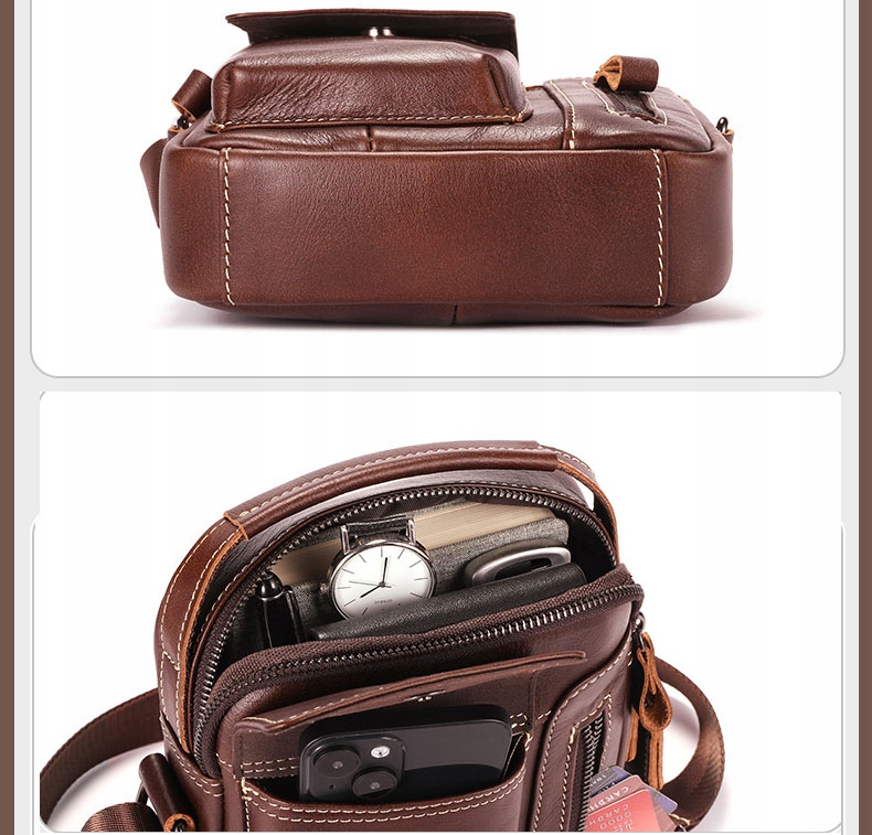 SASZETKA DO RĘKI TORBA MĘSKA NA RAMIĘ SKÓRZANA TORBA Plecak brązowy Kolor brązowy