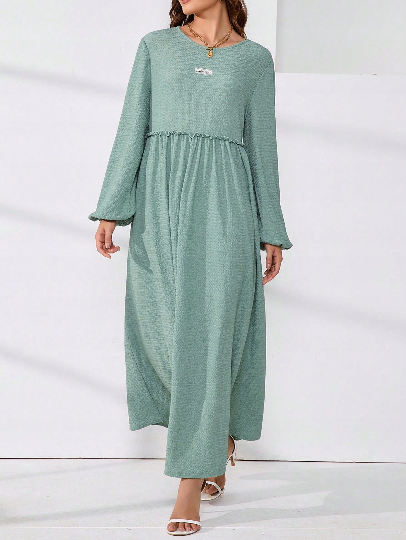 Šaty Maxi V Arabském Stylu, Texturované, Zelené, Neformální Shein, Velikost XL 42