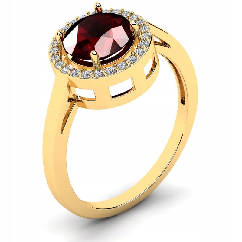 

Pierścionek Złoty Halo Z Bordową Cyrkonią 14KR