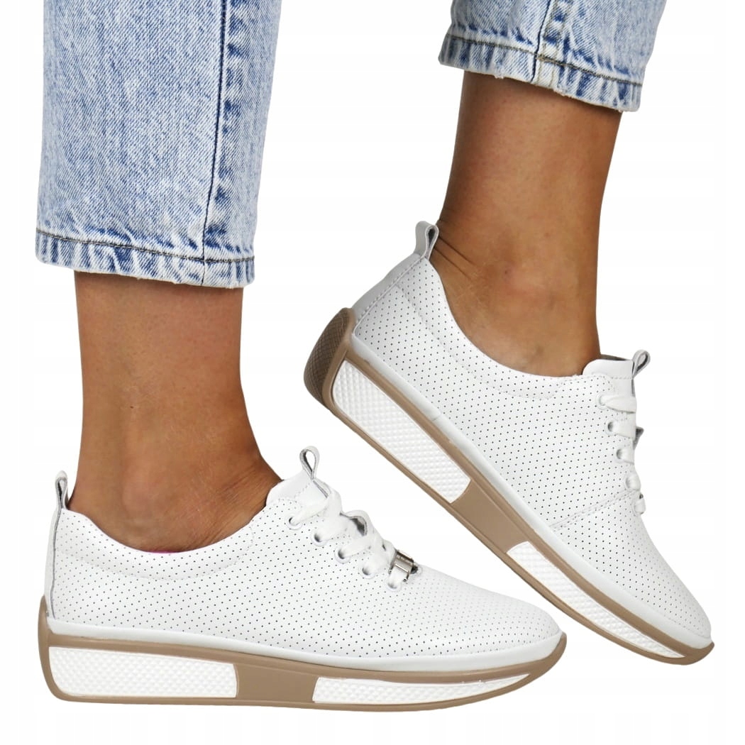 iButy Dámské Kožené Polobotky Tenisky Bílé Díry Pohodlné Platforma