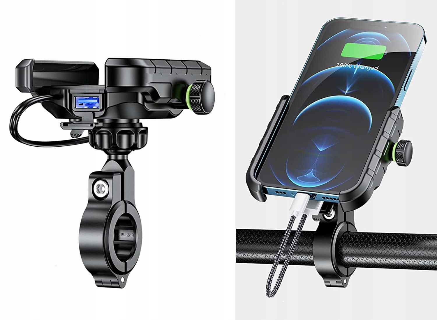 MOTORCYCLE PHONE HOLDER USB CHARGER 12/24v Producent bez marki