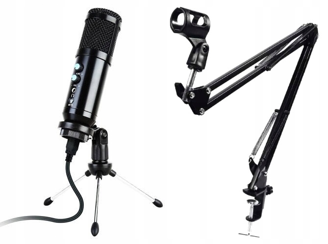 BM-01 MIKROFON STUDYJNY POJEMNOŚCIOWY USB GAMER + STATYW RAMIĘ MIKROFONOWE