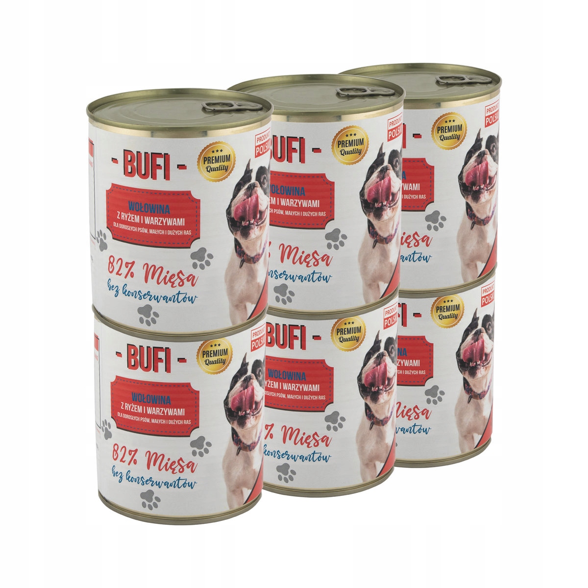Vlhké krmivo pro psy Bufi hovězí maso 82% rýže zelenina vyvážená konzerva 830 g