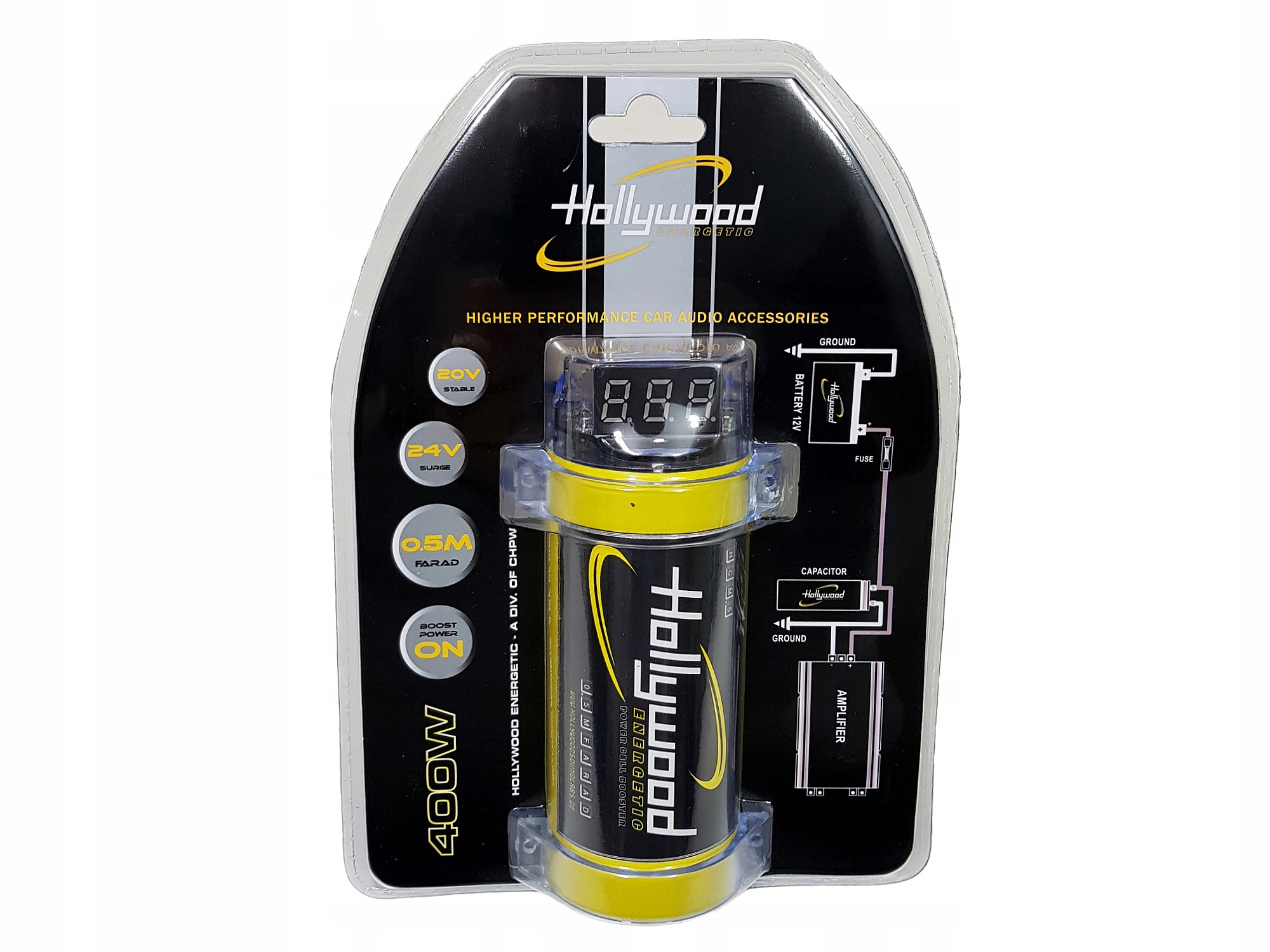 Hollywood HCM.5 Hdft Kondenzátor Car Audio 0,5F až 400W LCD displej