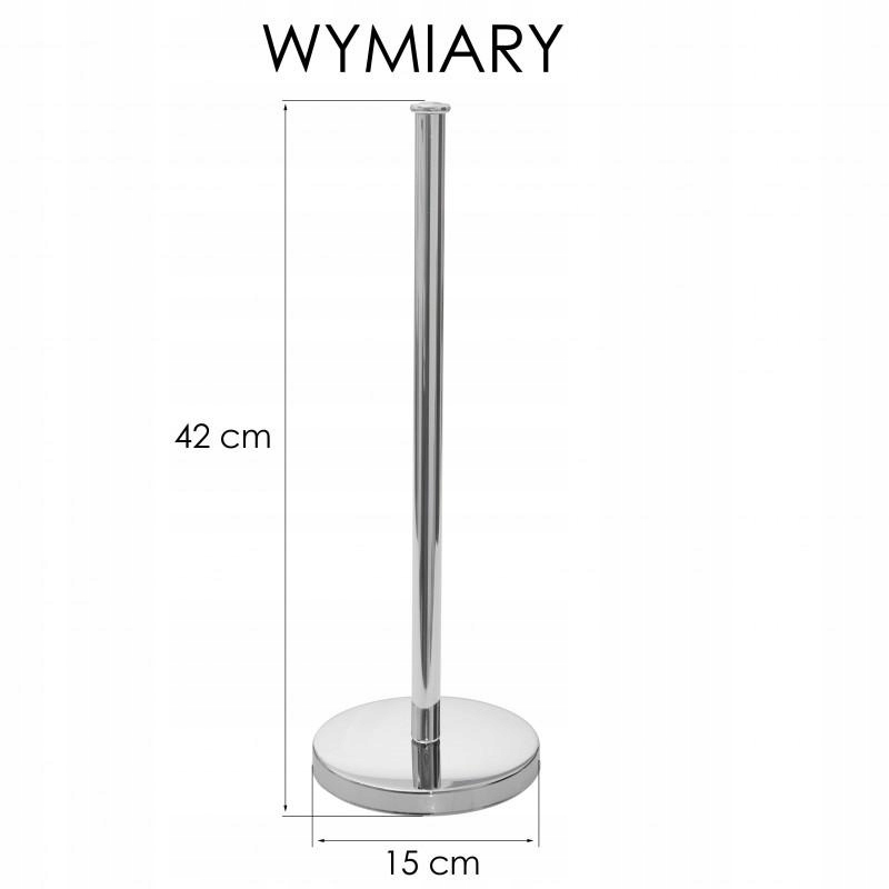 Srebrny stojak pojemnik na papier toaletowy zapas uchwyt metal Wysokość produktu 42 cm