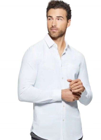 Guess Bílá Elegantní Košile S Dlouhým Rukávem A Mikro Vzorem XL Gmc