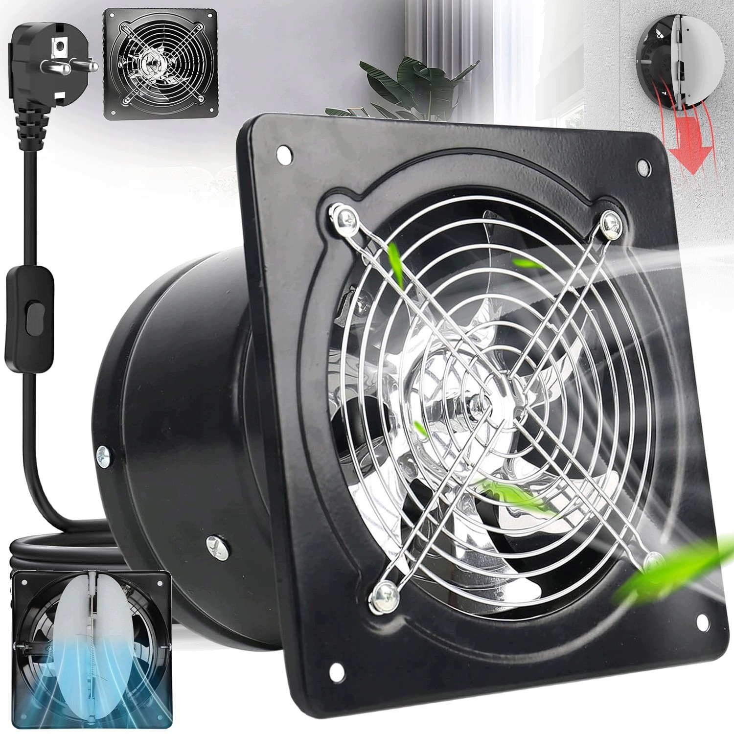 Průmyslový Nástěnný Odsávací Ventilátor 150 MM 525 M3/H Do Koupelen
