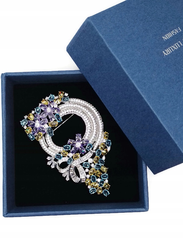 Luxusní Brož Stříbrná Kytice Květiny Rod Krabička Jako Dárek