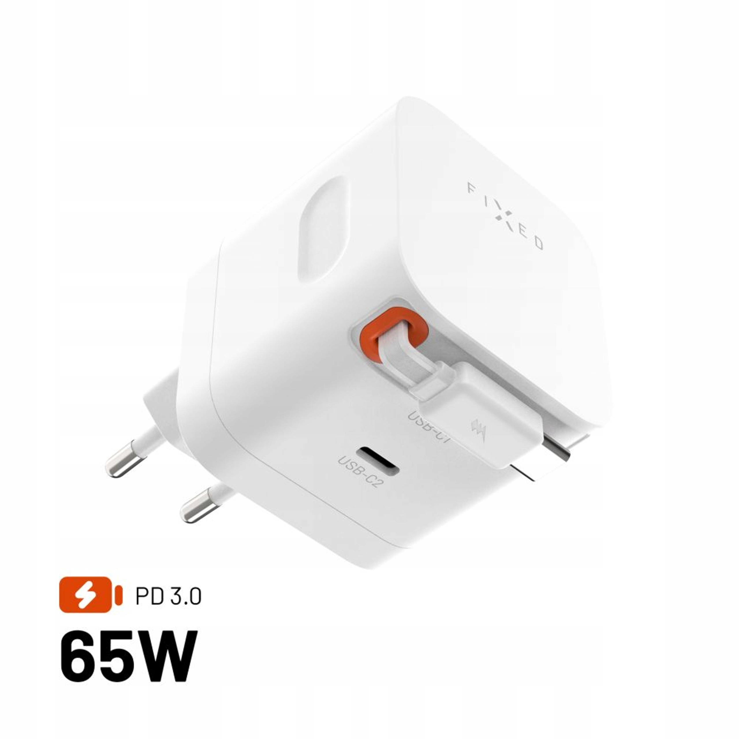 Fixed GaN 65W nabíjačka s navíjacím káblom FIXCG65R-2C-WH