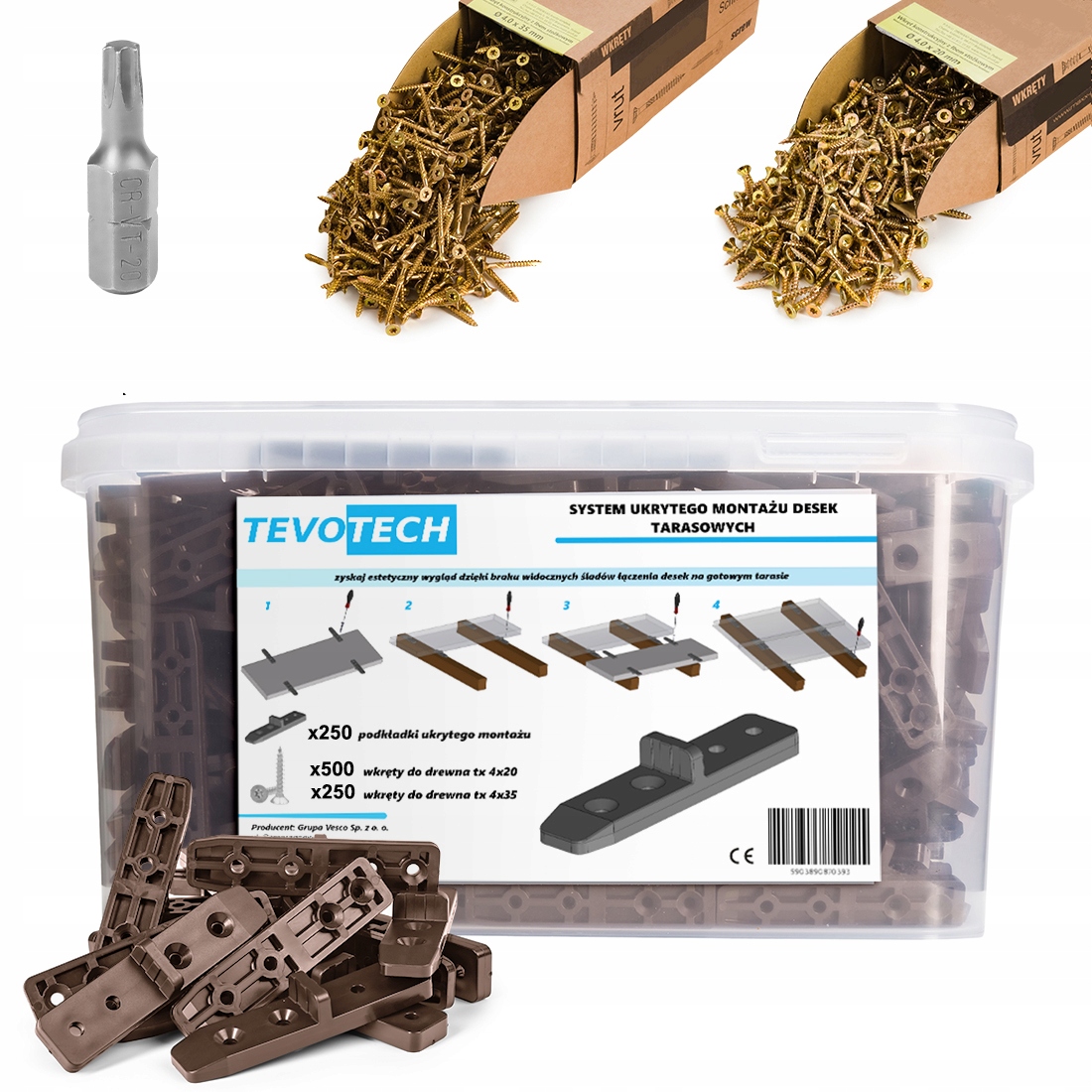 Systém Skryté Montáže Terasových Prken, Sada 1001 Prvků, Barva Hnědá