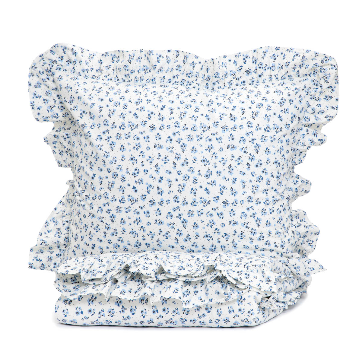 Posteľná Bielizeň Melanie bavlnená s volánikom s modrými kvetmi 220x200 2*70x80