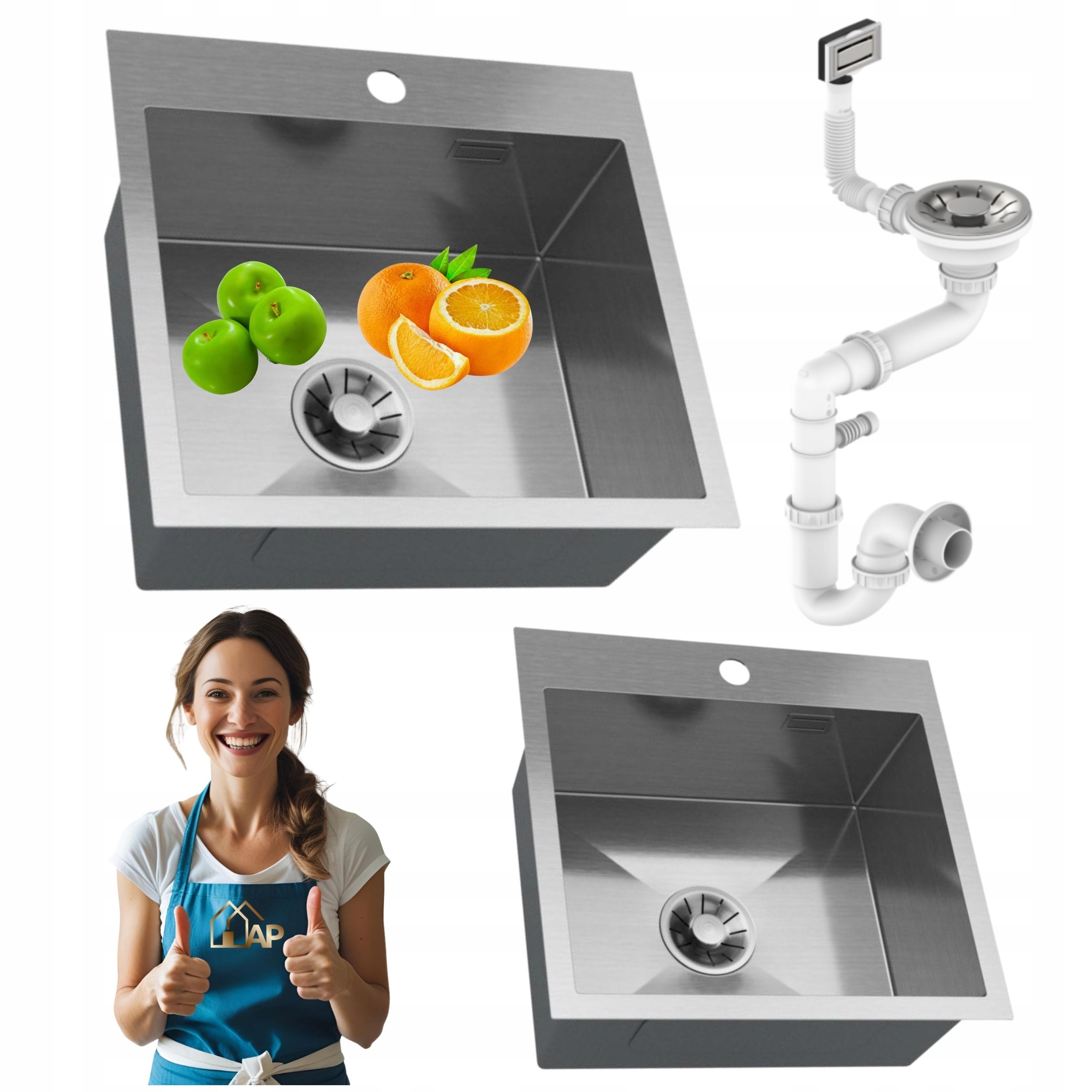 Zlewozmywak Kuchenny Stalowy 1-komorowy 48x45 Chrom Inox Zlew z syfonem