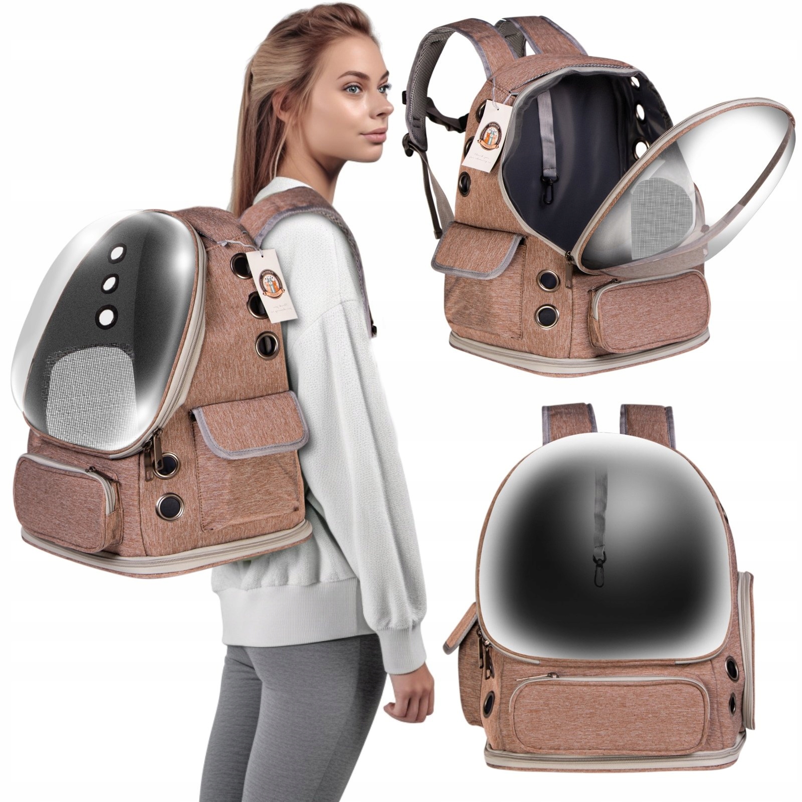 Levně Batoh Pro Psa A Kočku S Průhlednou Klopou Otevíratelnou Podlahou A Vodítkem