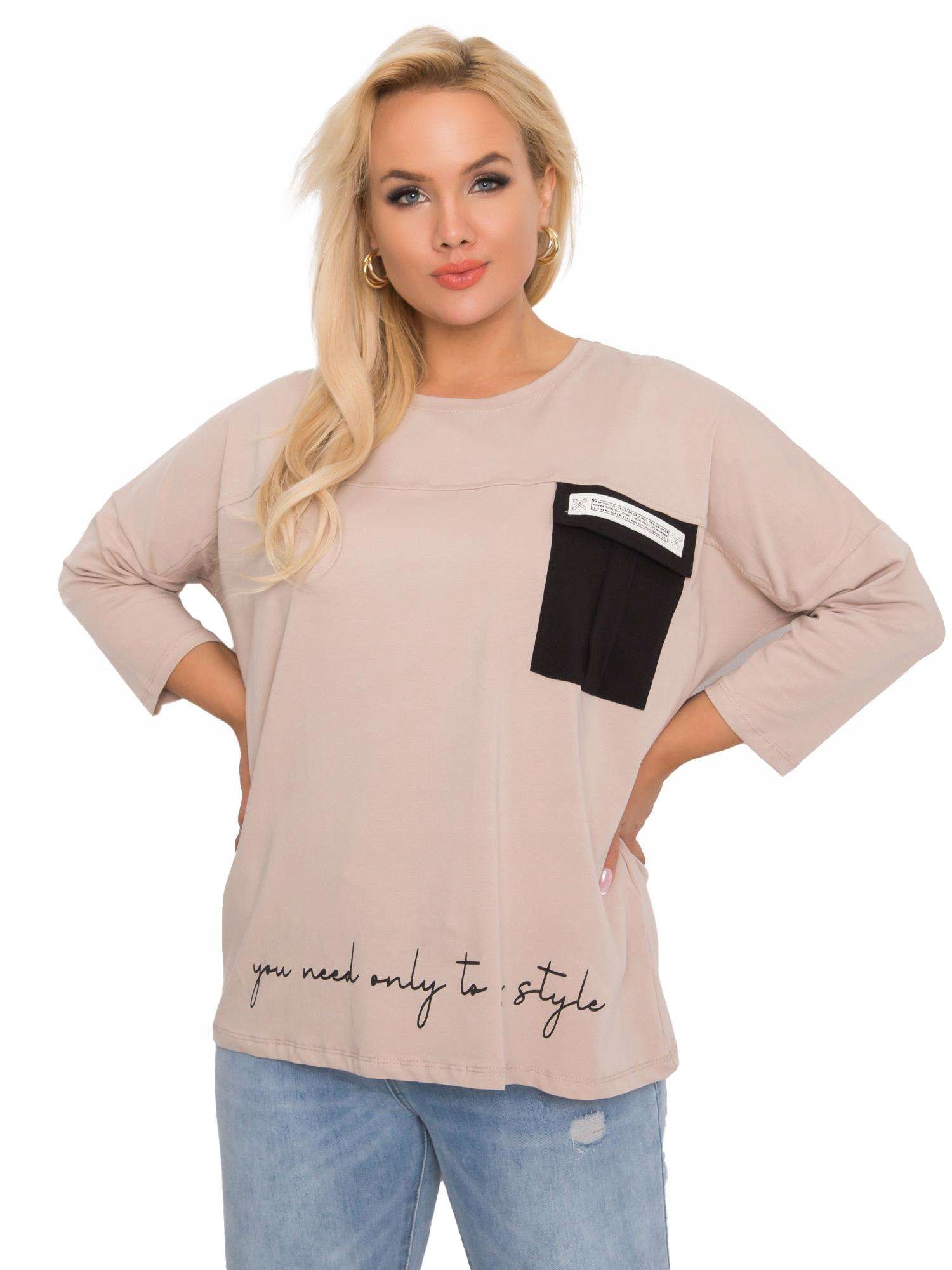 

Stylowa Bluzka damska Plus Size Luźna rękaw 3/4